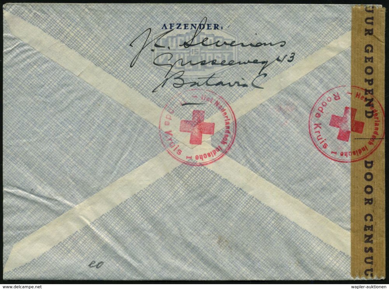 KGF-POST II. WELTKRIEG (1939-45) : NIEDERL.INDIEN 1940 (30.10.) 35 C. Wilhelmina, EF = Nur Luftpostgebühr, 1K-Gitter: BA - Red Cross