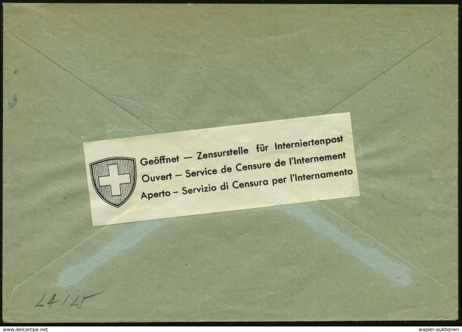KGF-POST II. WELTKRIEG (1939-45) : SCHWEIZ 1943 Schw. 2K: Wasen/(Emmental)/ Franc De Port/Camp Militaire D'internement/* - Croix-Rouge