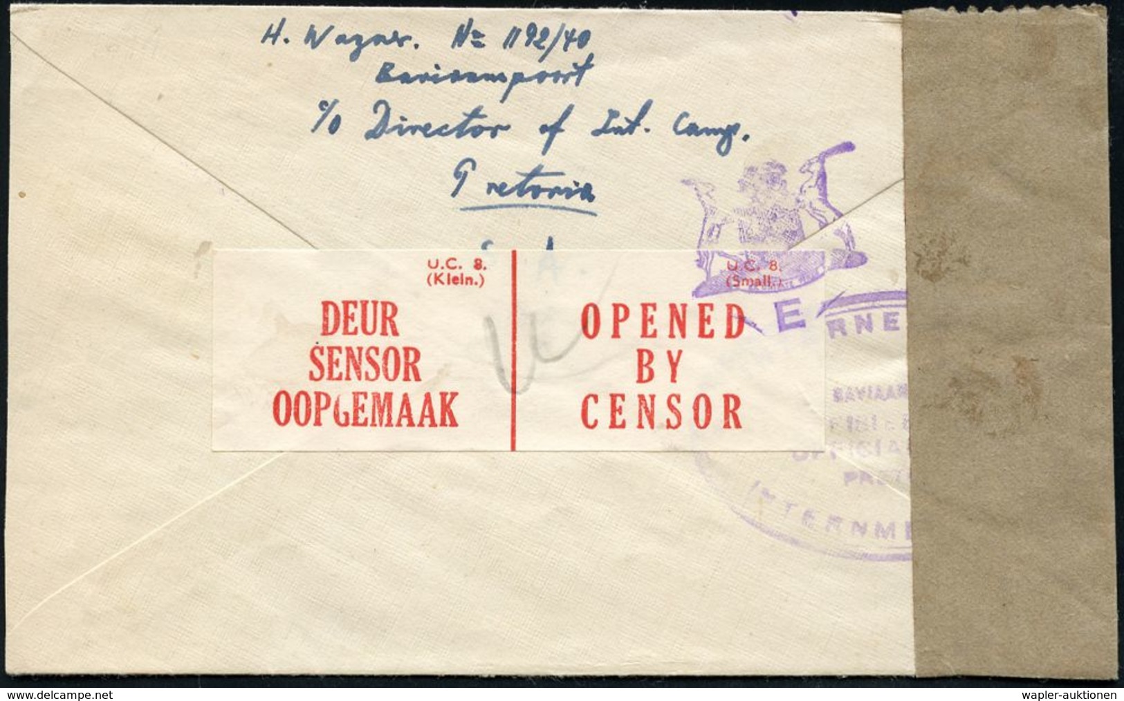 KGF-POST II. WELTKRIEG (1939-45) : SÜDAFRIKA 1942 (Dez.) Kgf.-Lager BAVIAANSPORT, Ovaler U. Zensur-2L: PASSED BY CENSOR. - Croix-Rouge