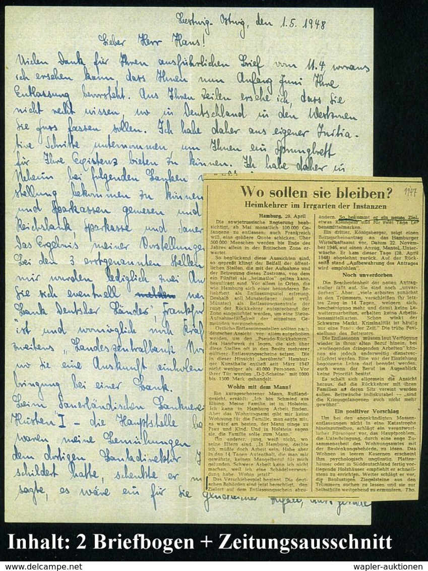 KGF-POST NACH DEM II. WELTKRIEG : BESTWIG (SAUERLAND)/ A 1947 (3.5.) 2K-Steg (rechts Nicht Ganz Voll) Auf Kgf.-Bf. (rech - Rotes Kreuz