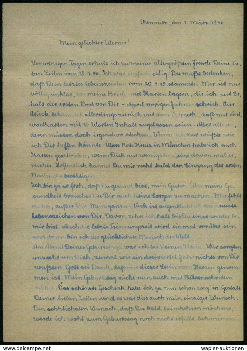 KGF-POST NACH DEM II. WELTKRIEG : CHEMNITZ 4/ X 1946 (2.3.) 2K-Steg +  Viol. Zensur-Ra.2: Zurück An Absender / Unzulässi - Rotes Kreuz