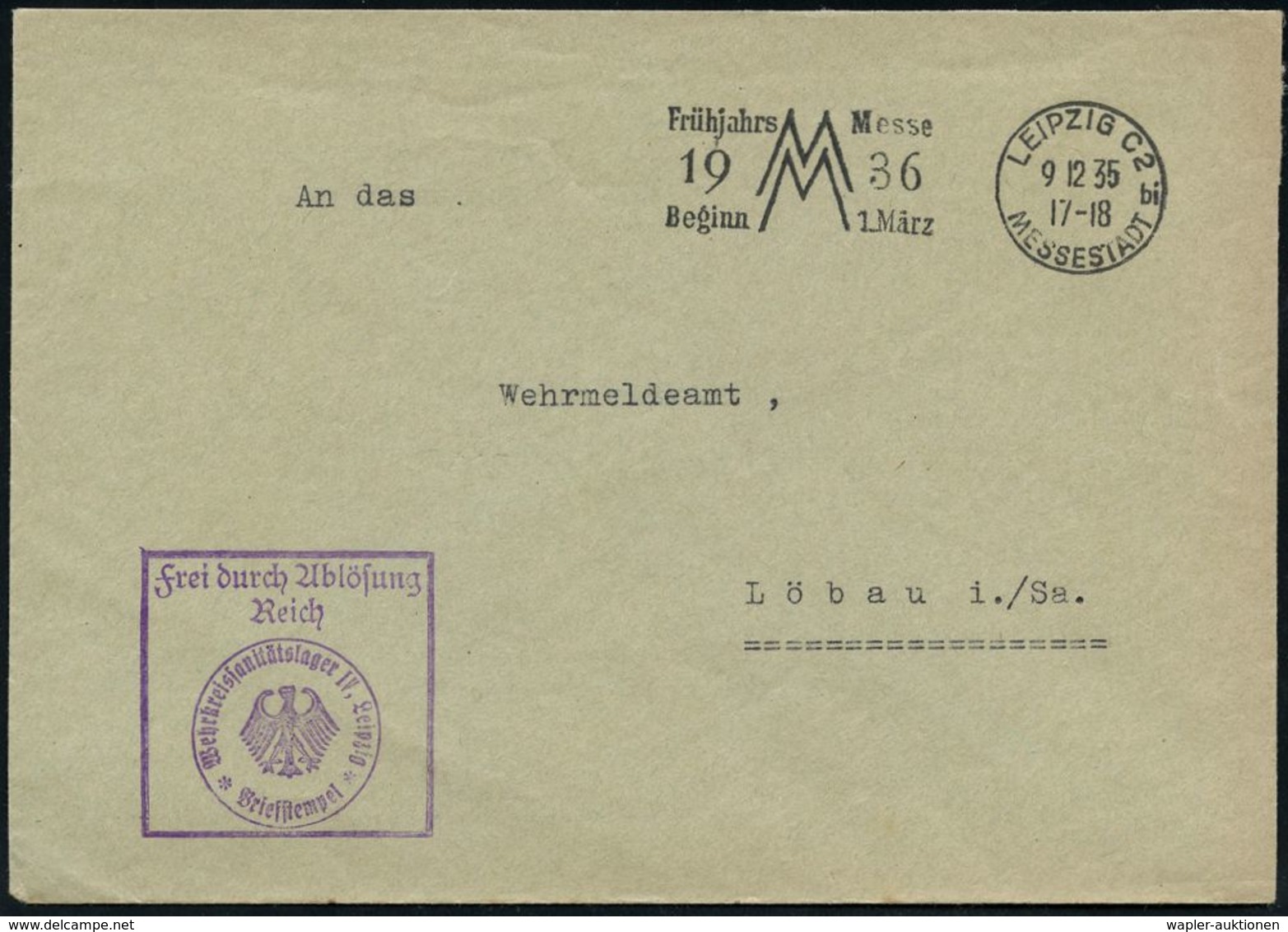 MILITÄR-MEDIZIN / SANITÄTSDIENSTE : LEIPZIG C2/ Bi/ MESSESTADT/ Frühjahrs Messe/ 1936.. 1935 (9.12.) MWSt + Viol. Ra.: F - Medicine