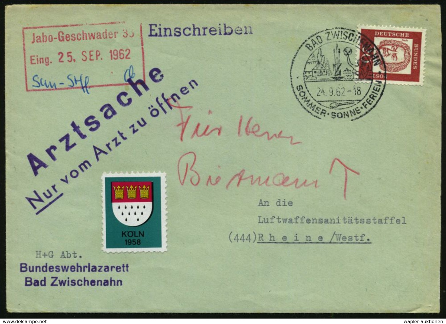 MEDIZIN / GESUNDHEITSWESEN : BAD ZWISCHENAHN/ SOMMER-SONNE-FERIEN 1962 (24.9.) Aptierter HWSt = Alte PLZ Entfernt (Bo.3  - Médecine