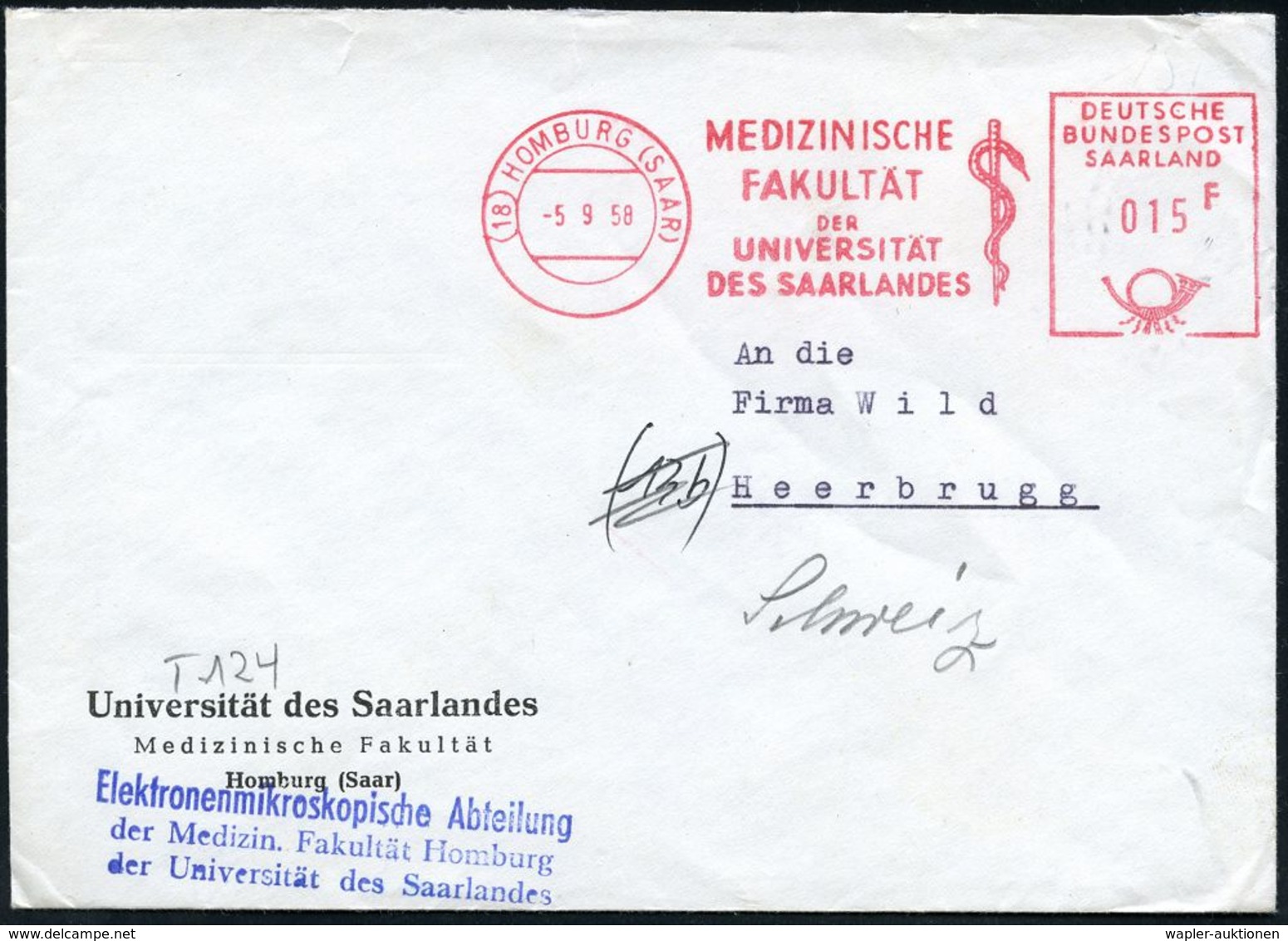 MEDIZIN / GESUNDHEITSWESEN : (18) HOMBURG (SAAR)/ MEDIZINISCHE/ FAKULTÄT/ DER/ UNIVERSITÄT/ DES SAARLANDES 1958 (5.9.) A - Medizin