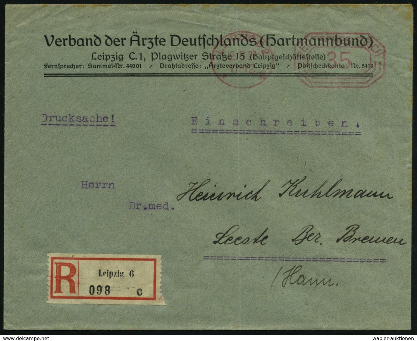 MEDIZIN / GESUNDHEITSWESEN : LEIPZIG O 2/ *III/ DEUTSCHES REICH 1927 (12.8.) PFS 35 Pf. Achteck + RZ: Leipzig 6/c Auf Vo - Medicina