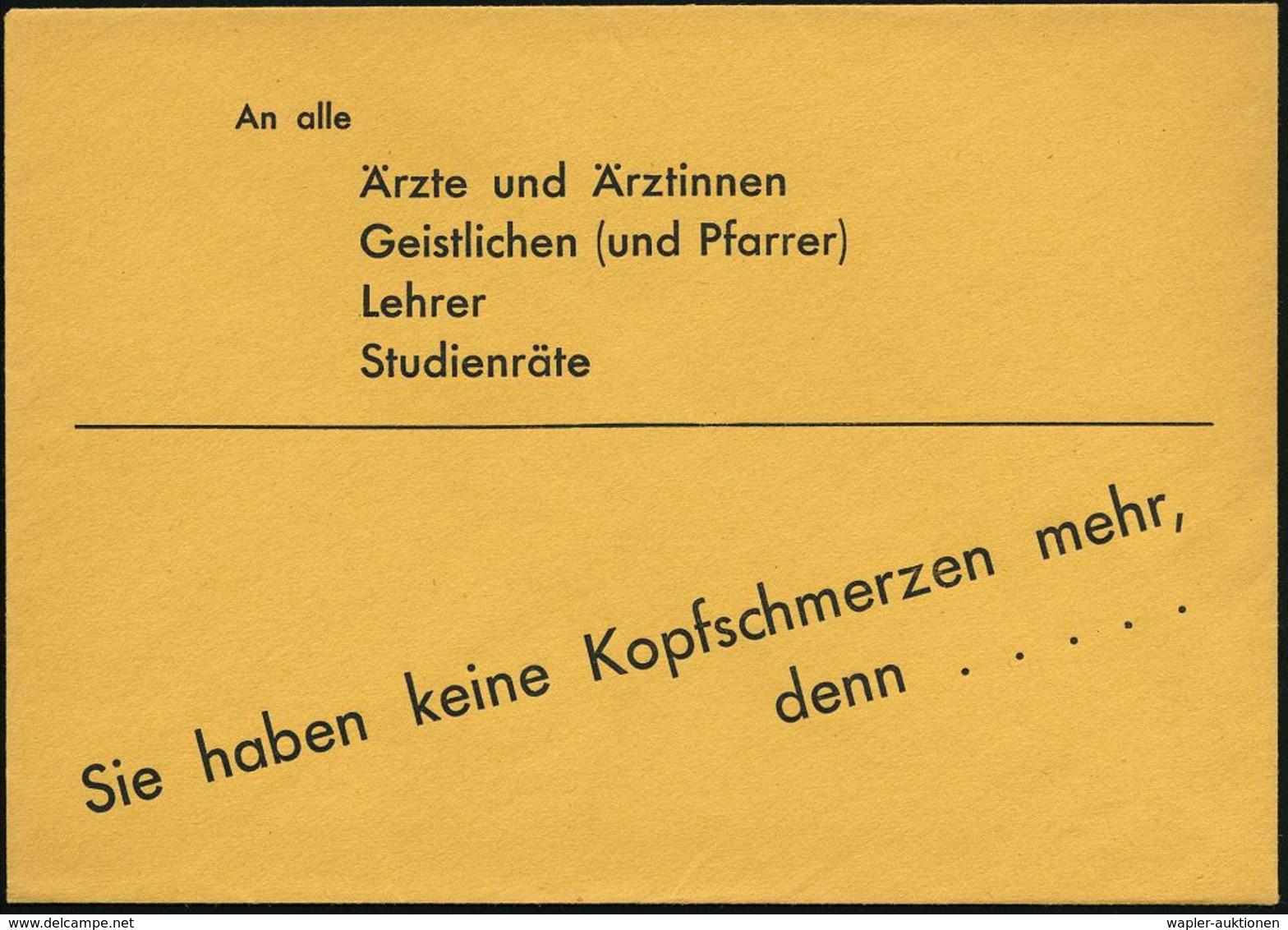 MEDIZIN / GESUNDHEITSWESEN : DEUTSCHES REICH 1935 (ca.) Postwurfsendung: An Alle Ärzte U. Ärztinnen/Geistlichen (und Pfa - Medicine