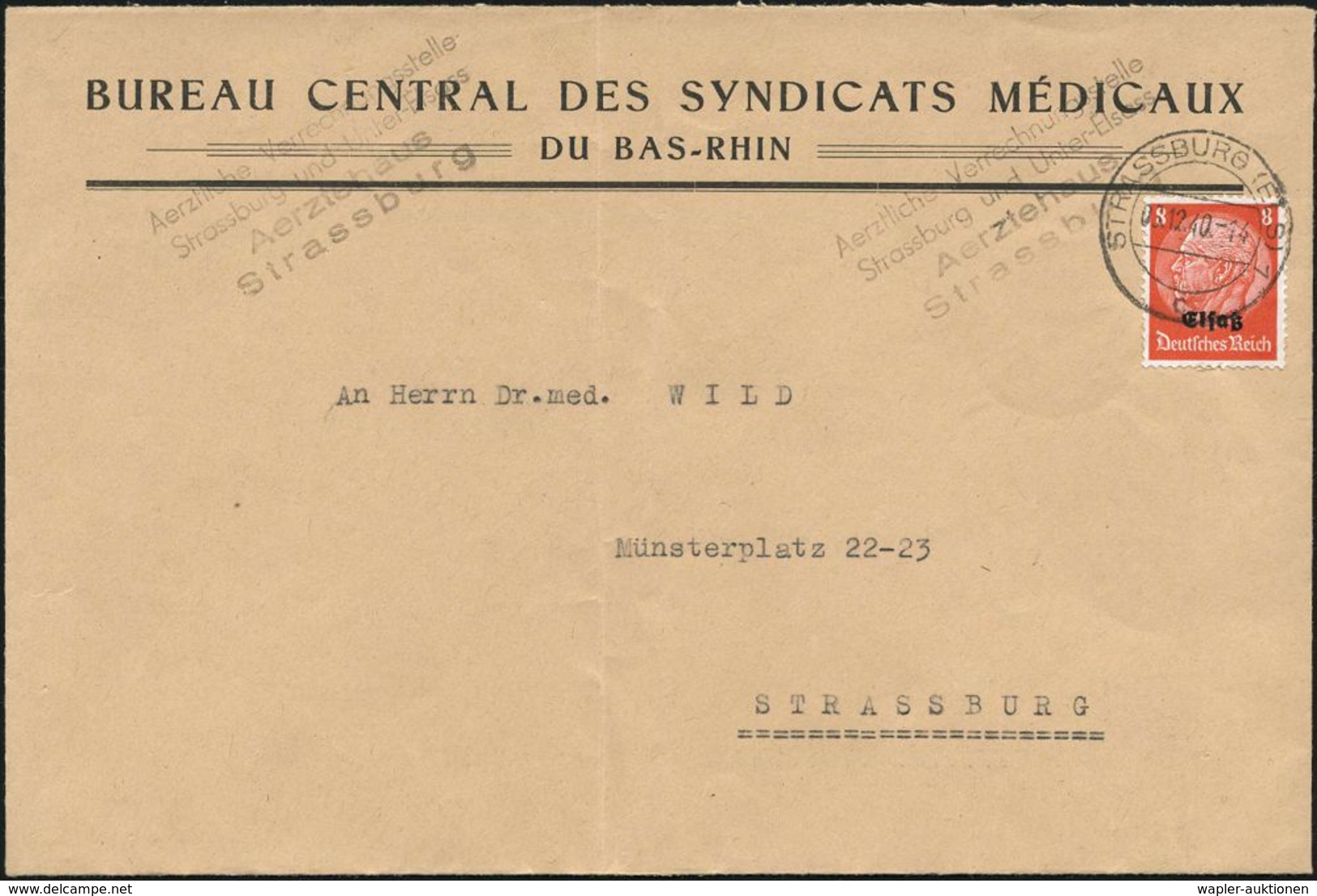 MEDIZIN / GESUNDHEITSWESEN : ELSASS 1940 (3.12.) 2K-Steg: STRASSBURG (ELS) 1/c Auf EF 8 Pf. Hindenbg. (Elsaß) Französ. D - Medicina