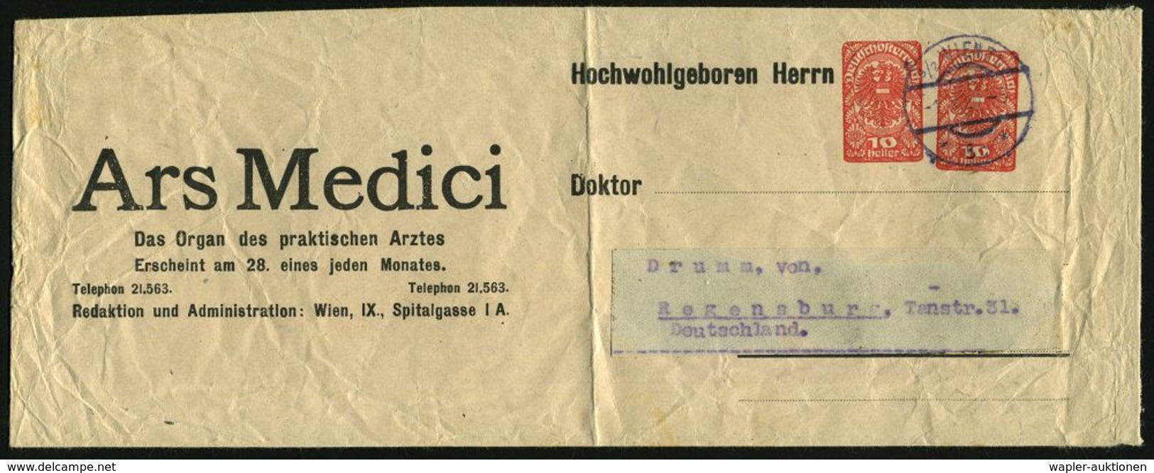 MEDIZIN / GESUNDHEITSWESEN : ÖSTERREICH 1920 (1.10.) PU 10H. + 10H. Wappen Rot: Ars Medici/Das Organ D.praktischen Arzte - Medicina