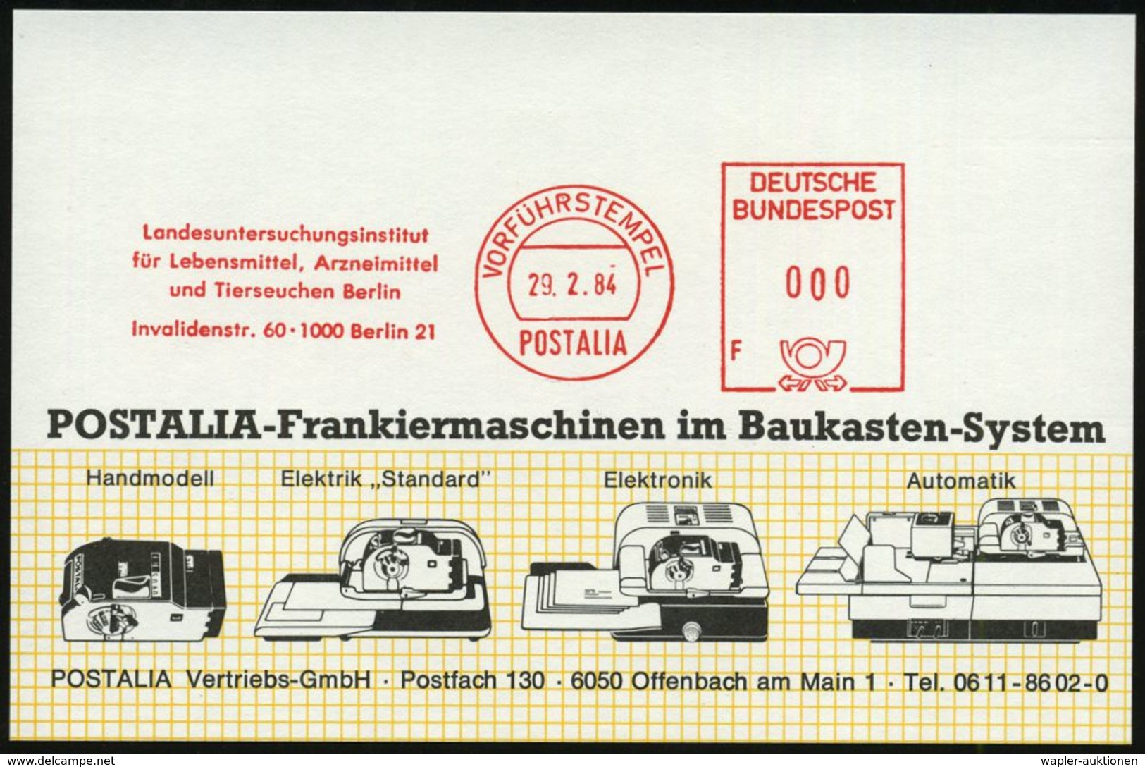 VETERINÄRMEDIZIN / TIERZUCHT : 1000 Berlin 21 1984 (29.2.) AFS.: VORFÜHRSTEMPEL/F/Landesuntersuchungsanstalt/für Lebensm - Medizin