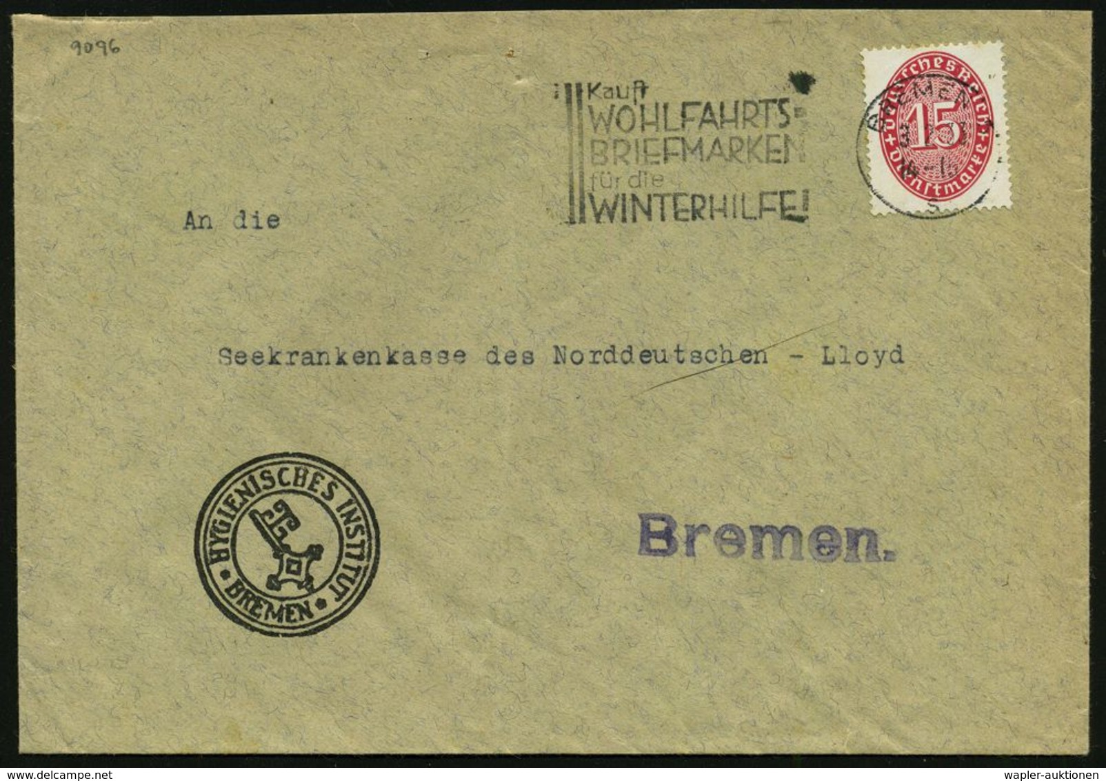 MEDIZINISCHE INSTITUTIONEN & INSTITUTE : BREMEN 5/ S/ Kauft/ WOHLFAHRTS=/ BRIEFMARKEN/ Für D./ WINTERHILFE! 1933 (3.2.)  - Médecine
