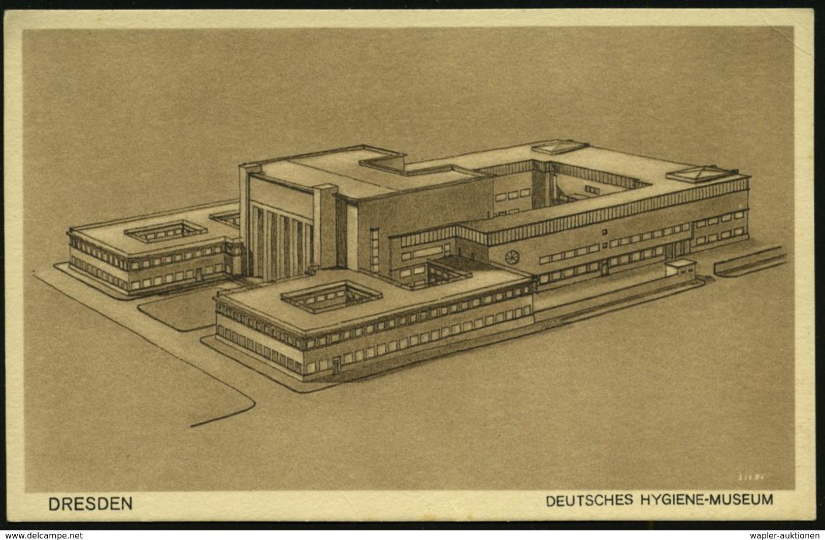 MEDIZINISCHE INSTITUTIONEN & INSTITUTE : Dresden 1930 (ca.) Monochrome Künstler-Ak.: DEUTSCHES HYGIENE-MUSEUM (Zeichnung - Médecine