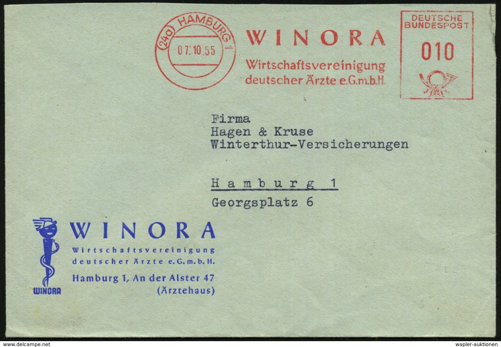 MEDIZINISCHE INSTITUTIONEN & INSTITUTE : (24a) HAMBURG 1/ WINORA/ Wirtschaftsvereinigung/ Deutscher Ärzte EGmbH 1955 (7. - Médecine