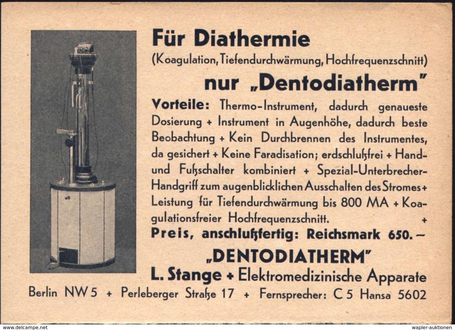 MEDIZINISCHE AUSRÜSTUNG & INSTRUMENTE : BERLIN-SCHÖNEBERG/ *1II 1931 (14.4.) PFS 3 Pf. Auf (halber) Reklame-Kt.: Diather - Medizin