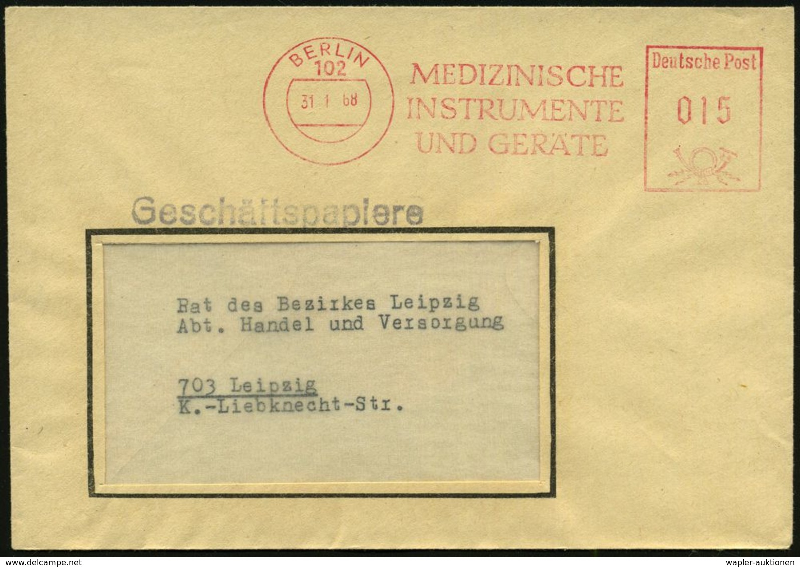 MEDIZINISCHE AUSRÜSTUNG & INSTRUMENTE : 102 BERLIN/ MEDIZINISCHE/ INSTRUMENTE/ U.GERÄTE 1968 (31.1.) AFS , Rs. Dekorativ - Medicina