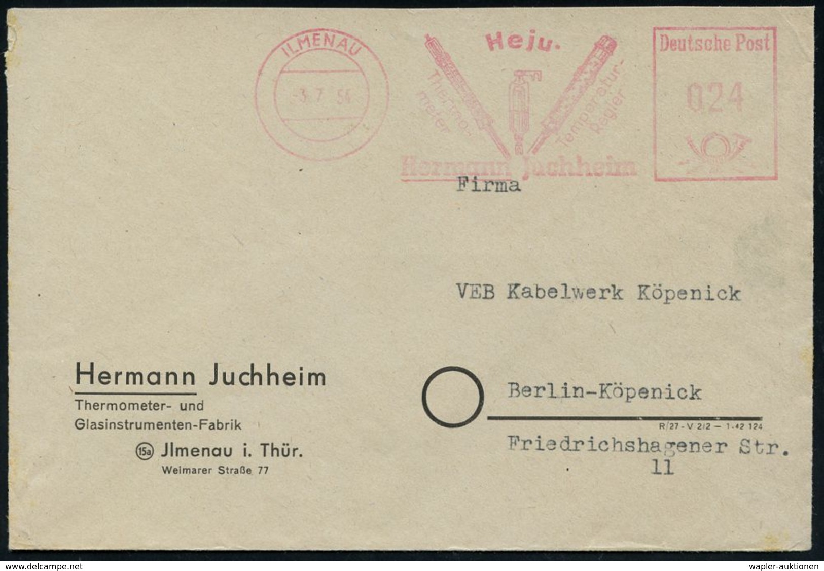 MEDIZINISCHE AUSRÜSTUNG & INSTRUMENTE : ILMENAU/ Heju-/ Thermo-/ Meter/ Temperatur-/ Regler.. 1954 (3.7.) Dekorativer AF - Medizin