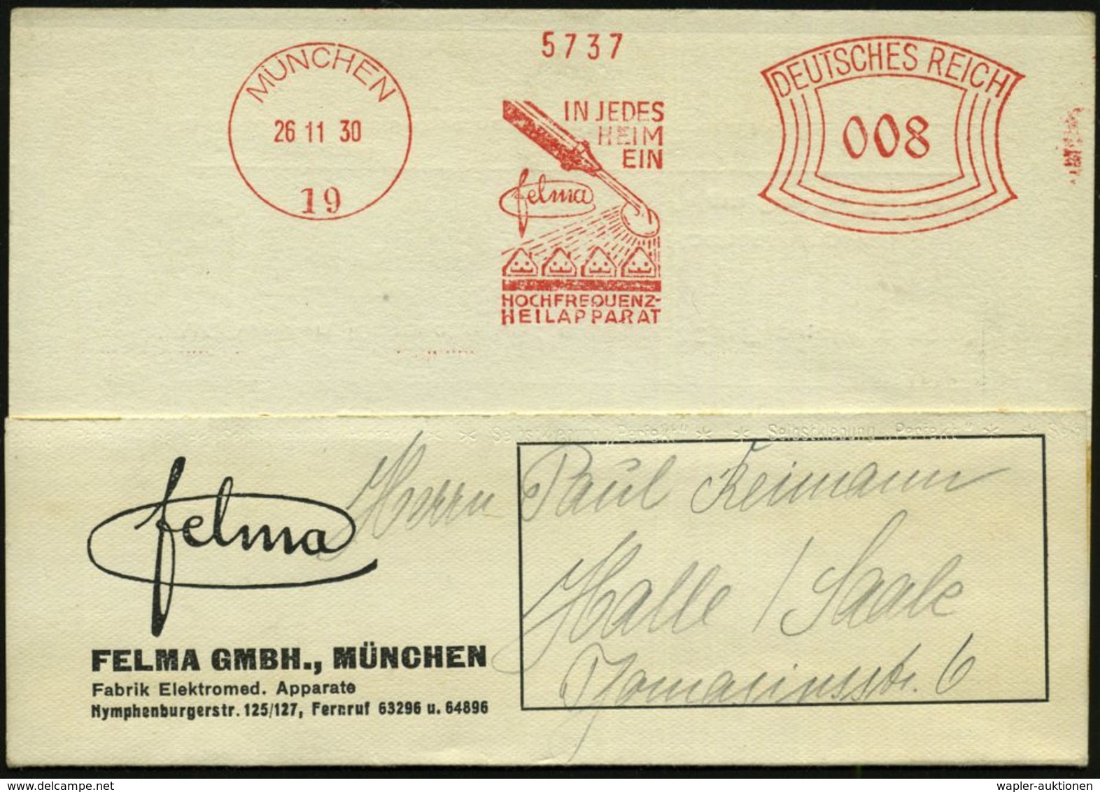 MEDIZINISCHE AUSRÜSTUNG & INSTRUMENTE : MÜNCHEN/ 19/ IN JEDES/ HEIM/ EIN/ Felma/ HOCHFREQUENZ-/ HEILAPPARAT 1930 (26.11. - Medicine