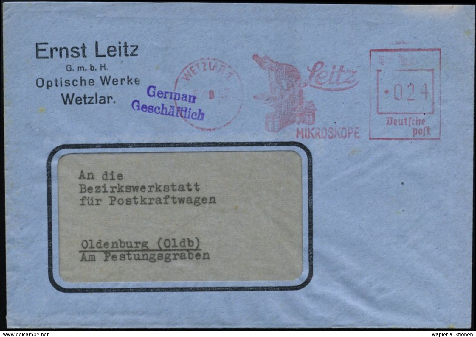 MEDIZINISCHE AUSRÜSTUNG & INSTRUMENTE : WETZLAR/ Leitz/ MIKROSKOPE 1947 (6.10.) Seltener, Aptierter AFS Francotyp "Reich - Médecine