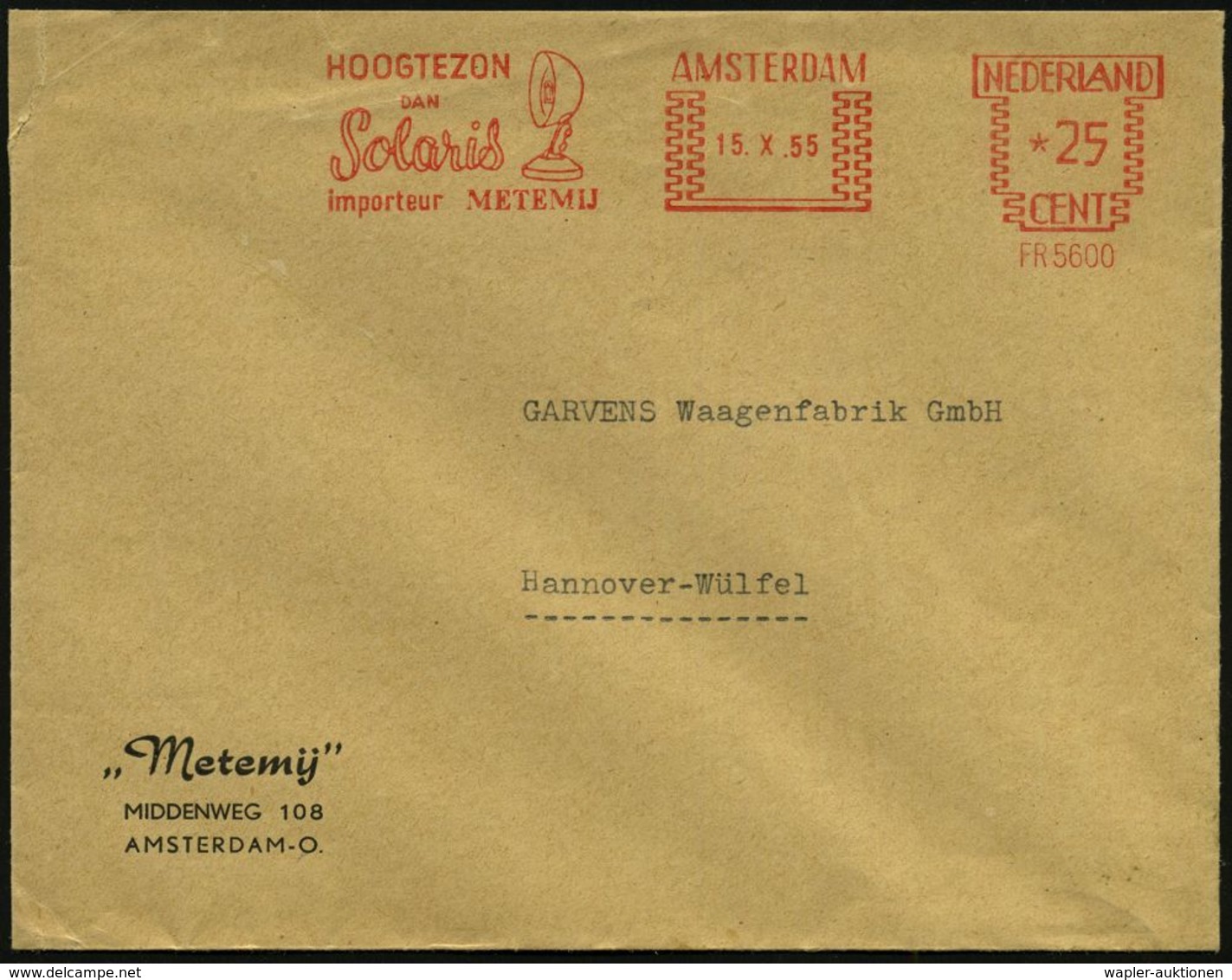 MEDIZINISCHE AUSRÜSTUNG & INSTRUMENTE : NIEDERLANDE 1955 (15.10.) AFS.: AMSTERDAM/FR5600/HOOGTEZON/DAN/Solaris.. (= Infr - Medicine