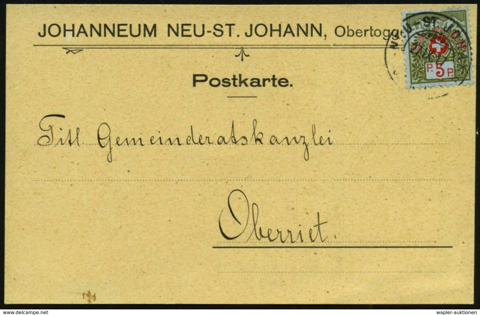 KRANKENHAUS / HOSPITAL : SCHWEIZ 1917 (27.9.) Portofreiheit 5 C. Alpenrose, Aufdruck "435", EF , Dienst-Kt: JOHANNEUM NE - Médecine