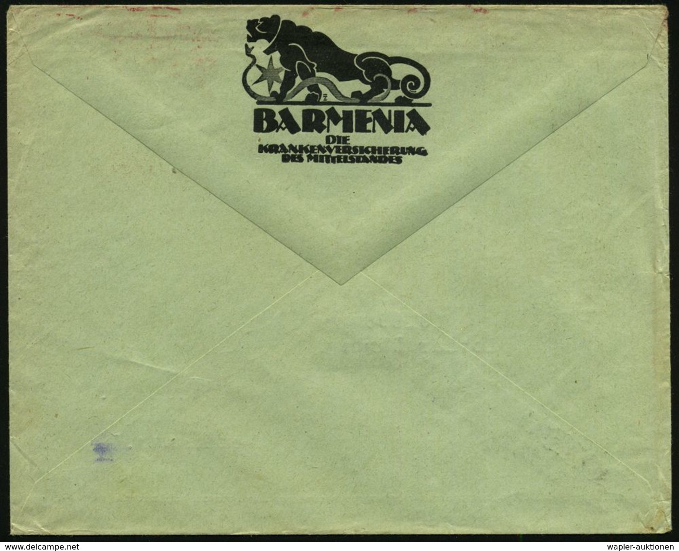 KRANKENKASSE / KRANKEN-VERSICHERUNG : BARMEN/ 1/ BARMENIA/ Versicherungsbank 1927 Früher AFS "Bogenrechteck" Auf  Dekora - Medicina