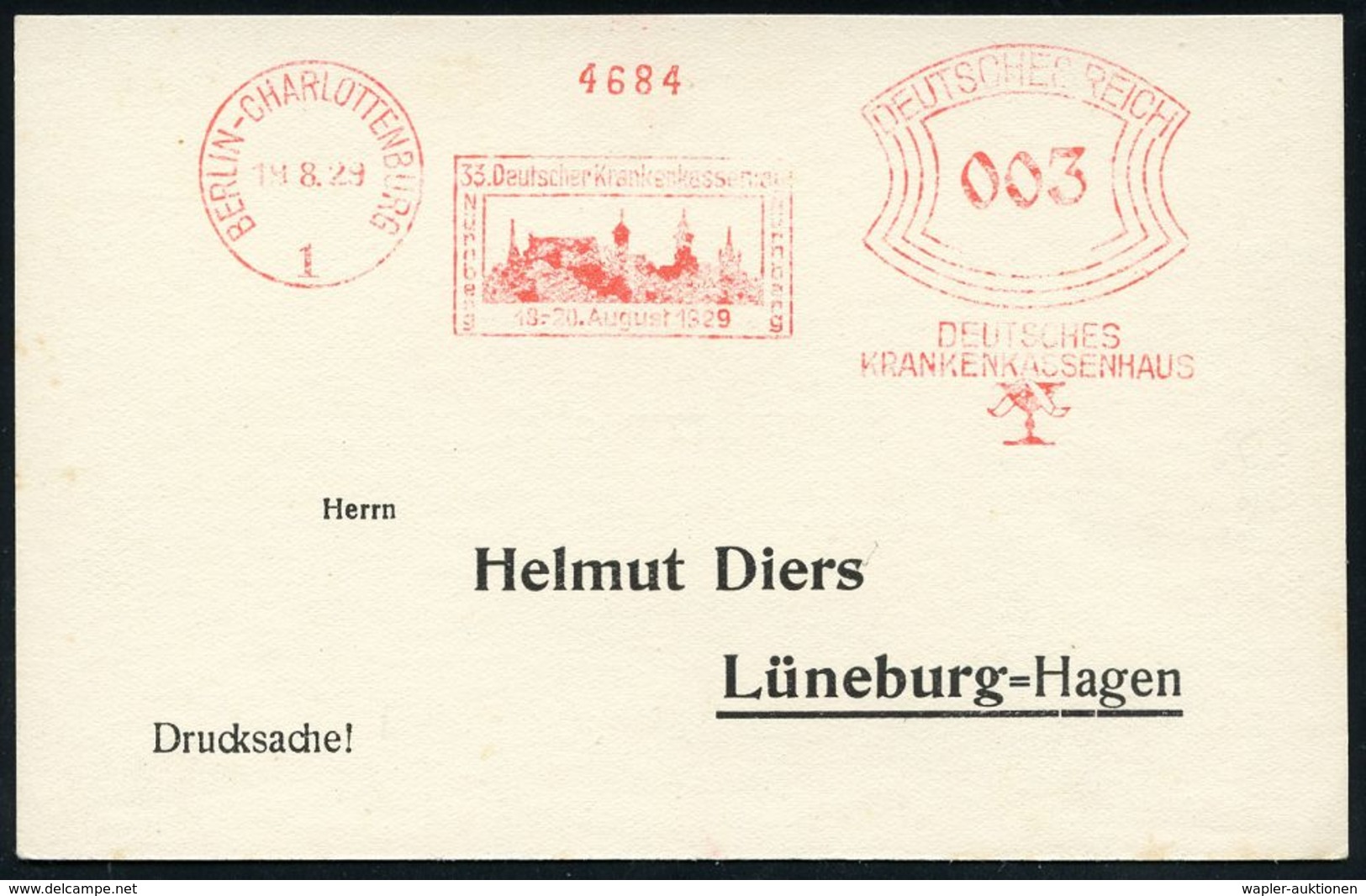 KRANKENKASSE / KRANKEN-VERSICHERUNG : BERLIN-CHARLOTTENBURG/ 1/ 33. Deutscher Krankenkassentag/ Nürnberg/ ..Aug.1930/  D - Medicine