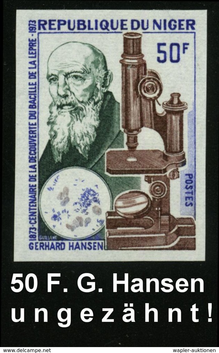 BERÜHMTE MEDIZINER & ÄRZTE : NIGER 1973 50 F. "100 Jahre Entdecker Des Lepra-Bazillus Durch Gerhard Hansen" (norweg. Arz - Médecine