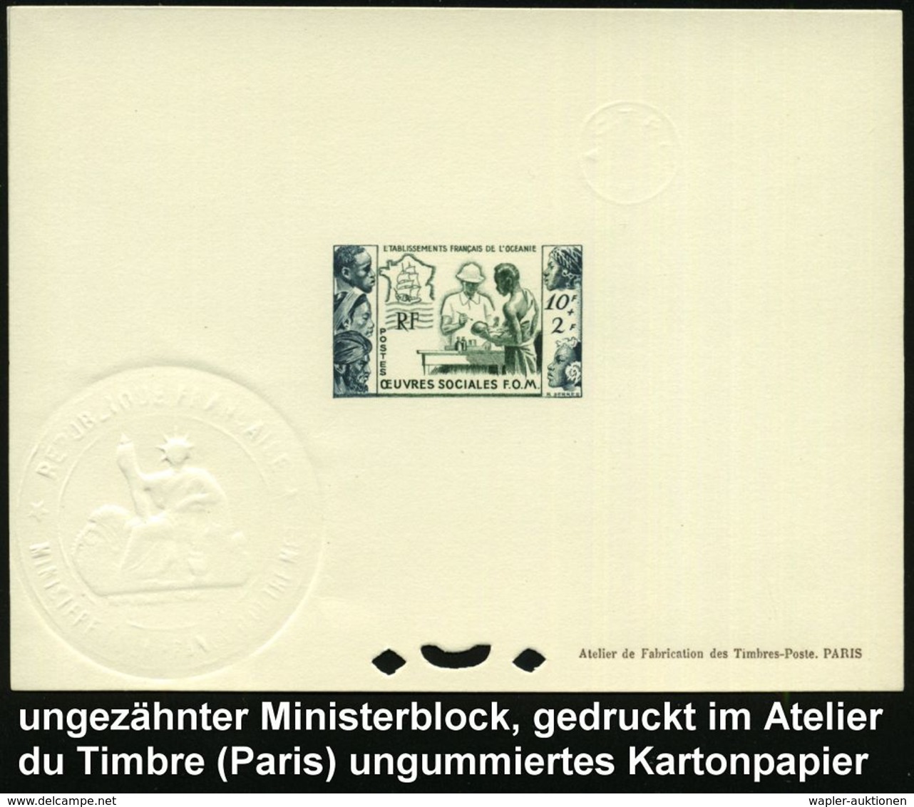 PÄDIATRIE / GYNÄKOLOGIE : FRANZÖS.OZEANIEN 1950 10 F. + 2 F. Sozialwerk "F.O.M." , Grün,  U N G E Z.  Einzelabzug Als  M - Krankheiten