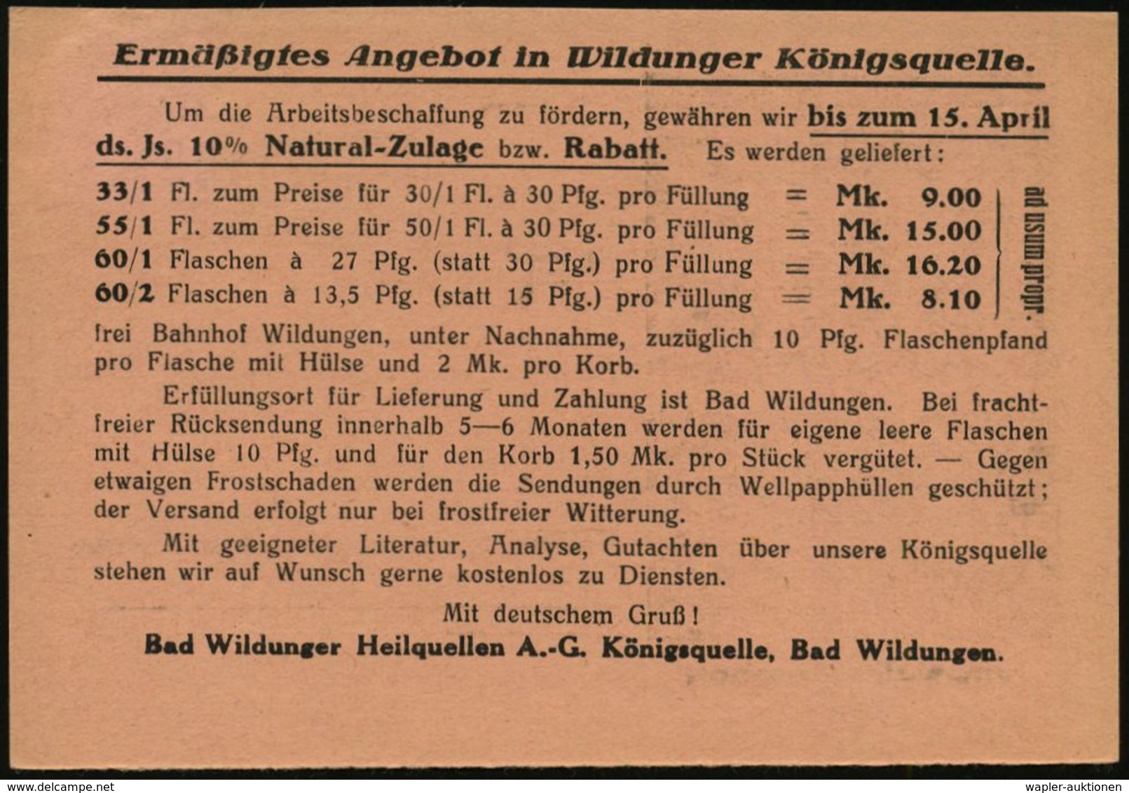 KRANKHEITEN : BAD WILDUNGEN/ **e/ Heilt Nieren-/ U-Blasenleiden 1935 (21.6.) MWSt Klar Auf (halber) Reklame-Kt.: Wildung - Disease