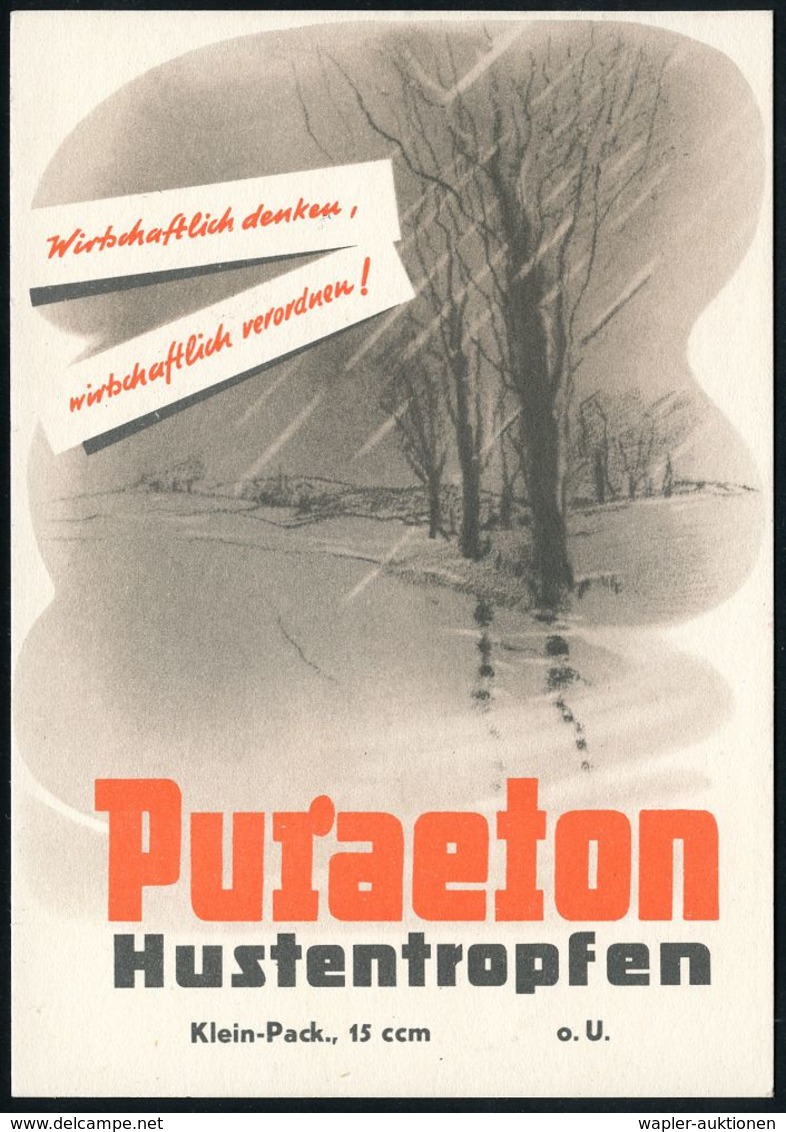KRANKHEITEN : (22c) BONN 1/ DEUTSCHE/ BUNDESPOST 1954 (15.2.) PFS 7 Pf. Auf Künstler-Reklame-Ak.: PURAETON Hustenropfen. - Maladies