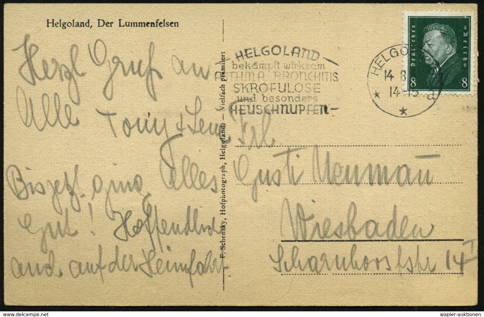 KRANKHEITEN : HELGOLAND/ **a/ Bekämpft Wirtsam/ RHEUMA,BRONCHITIS/ SKROFULOSE/ ..HEUSCHNUPFEN 1928 (14.8.) Seltener MWSt - Maladies