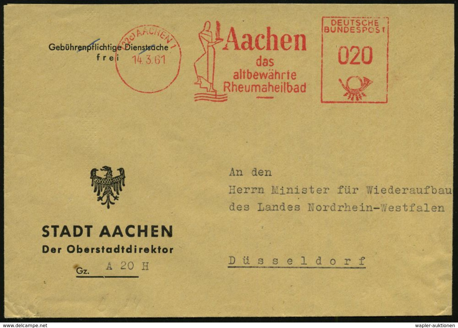 RHEUMATISMUS : (22c) AACHEN 1/ Das/ Altbewährte/ Rheumaheilbad 1961 (14.3.) Seltener AFS-Typ "B-Maschine" (Figur Mit Sch - Disease