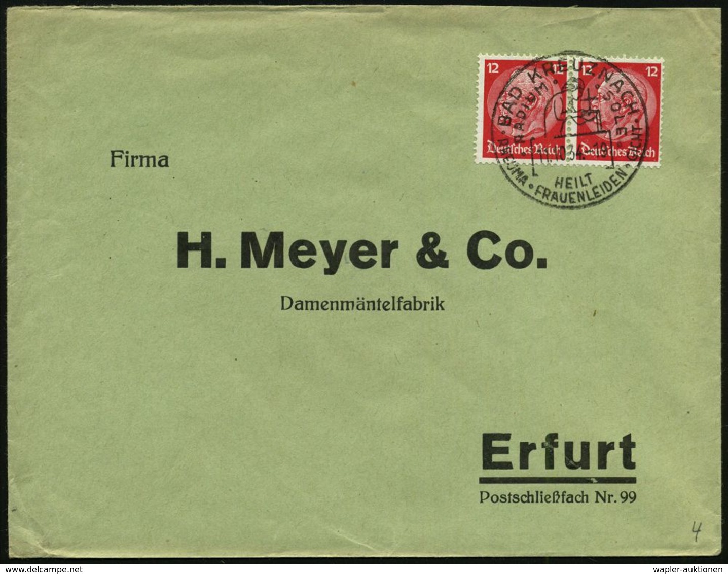 RHEUMATISMUS : BAD KREUZNACH/ RADIUM SOLE/ HEILT/ RHEUMA-FRAUENLEIDEN-GICHT 1934 (11.10.) Seltener HWSt (Frau Mit Kreuz- - Maladies