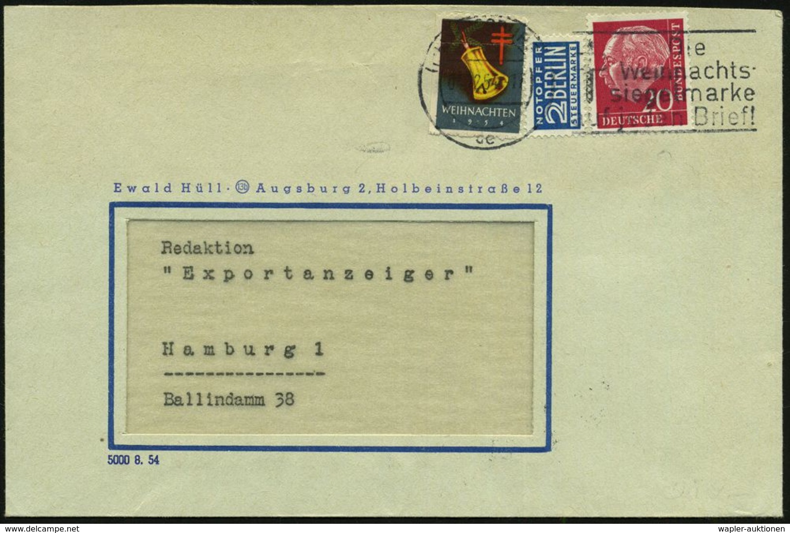 TUBERKULOSE / TBC-VORSORGE : (13b) AUGSBURG 1/ Ae/ Die/ Weihnachts-/ Siegelmarke/ A.jeden Brief! 1957 (Dez.) MWSt, Selte - Disease