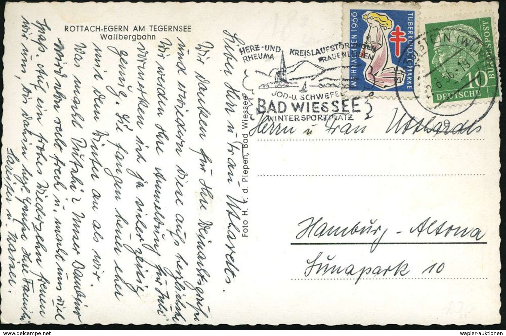 TUBERKULOSE / TBC-VORSORGE : Bad Wiessee 1956 (22.8.) MWSt Ohne Ort + Nachträgl. Entwertet Durch 2K: (13 B) STEIN (WÜRTT - Malattie