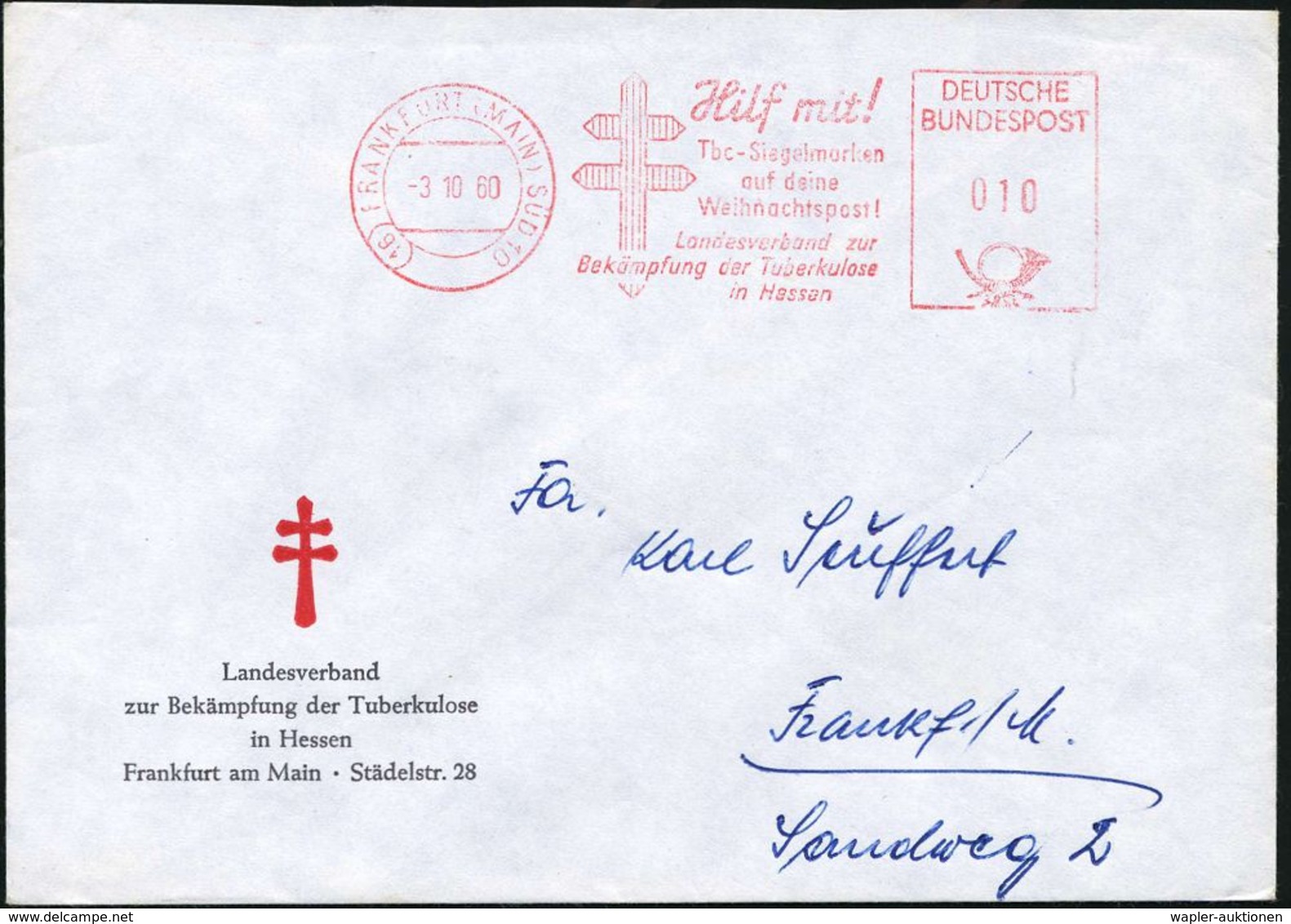 TUBERKULOSE / TBC-VORSORGE : (16) FRANKFURT (MAIN) SÜD 10/ Hilf Mit!/ Tbc-Siegelmarken/ Auf Deine/ Weihnachtspost.. 1960 - Krankheiten