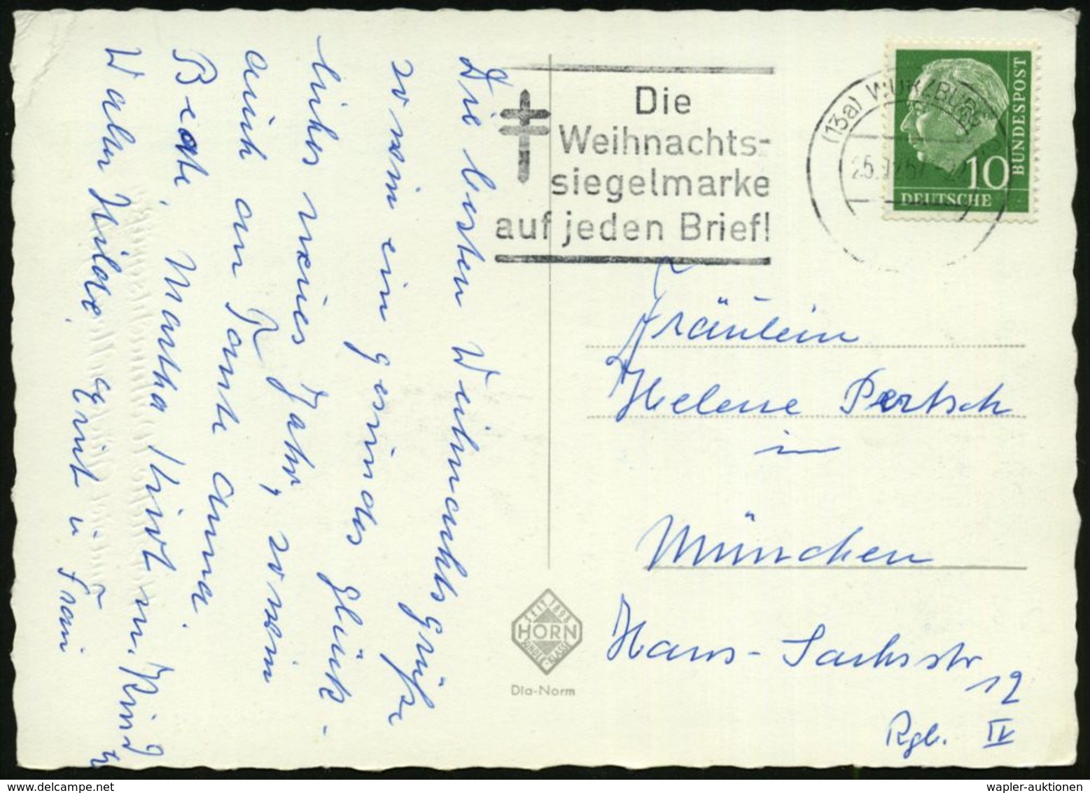 TUBERKULOSE / TBC-VORSORGE : (13a) WÜRZBURG 2/ Die/ Weihnachts-/ Siegelmarke/ Auf Jeden Brief! 1957 (5.12.) Seltener MWS - Krankheiten