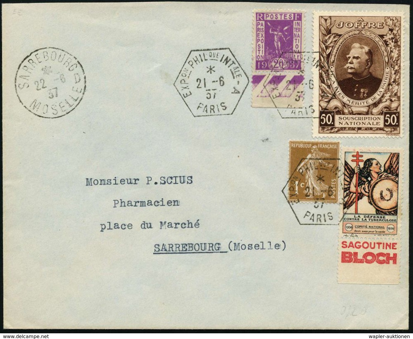 TUBERKULOSE / TBC-VORSORGE : FRANKREICH 1937 (21.6.) SSt: PARIS/EXPon PHILque INTale-A Auf Tbc-Spendenmarke 1936 (Allego - Maladies