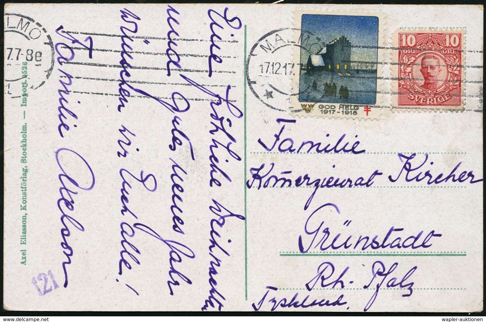 TUBERKULOSE / TBC-VORSORGE : SCHWEDEN 1917 (17.12.) 10 Ö. + Tbc-Weihnachts-Spendenmke.: GOD HELG 1917-1918 (Kirche) Abge - Maladies