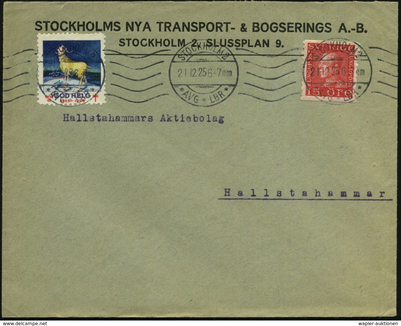 TUBERKULOSE / TBC-VORSORGE : SCHWEDEN 1925 (21.12.) Tbc-Weihnachts-Spendenmarke "GOD HELG" (1925-26: Bergziege) Abgestem - Maladies