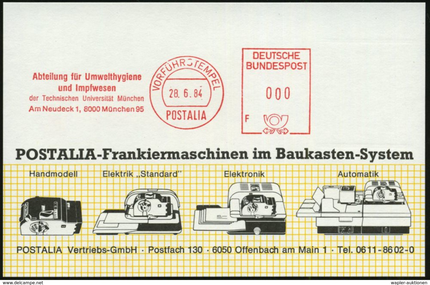 SEUCHEN / EPEDEMIE-BEKÄMPFUNG : 8000 München 95 1984 (28.6.) AFS: VORFÜHRSTEMPEL/POSTALIA/F/Abt. Für Umwelthygiene/u.Imp - Krankheiten