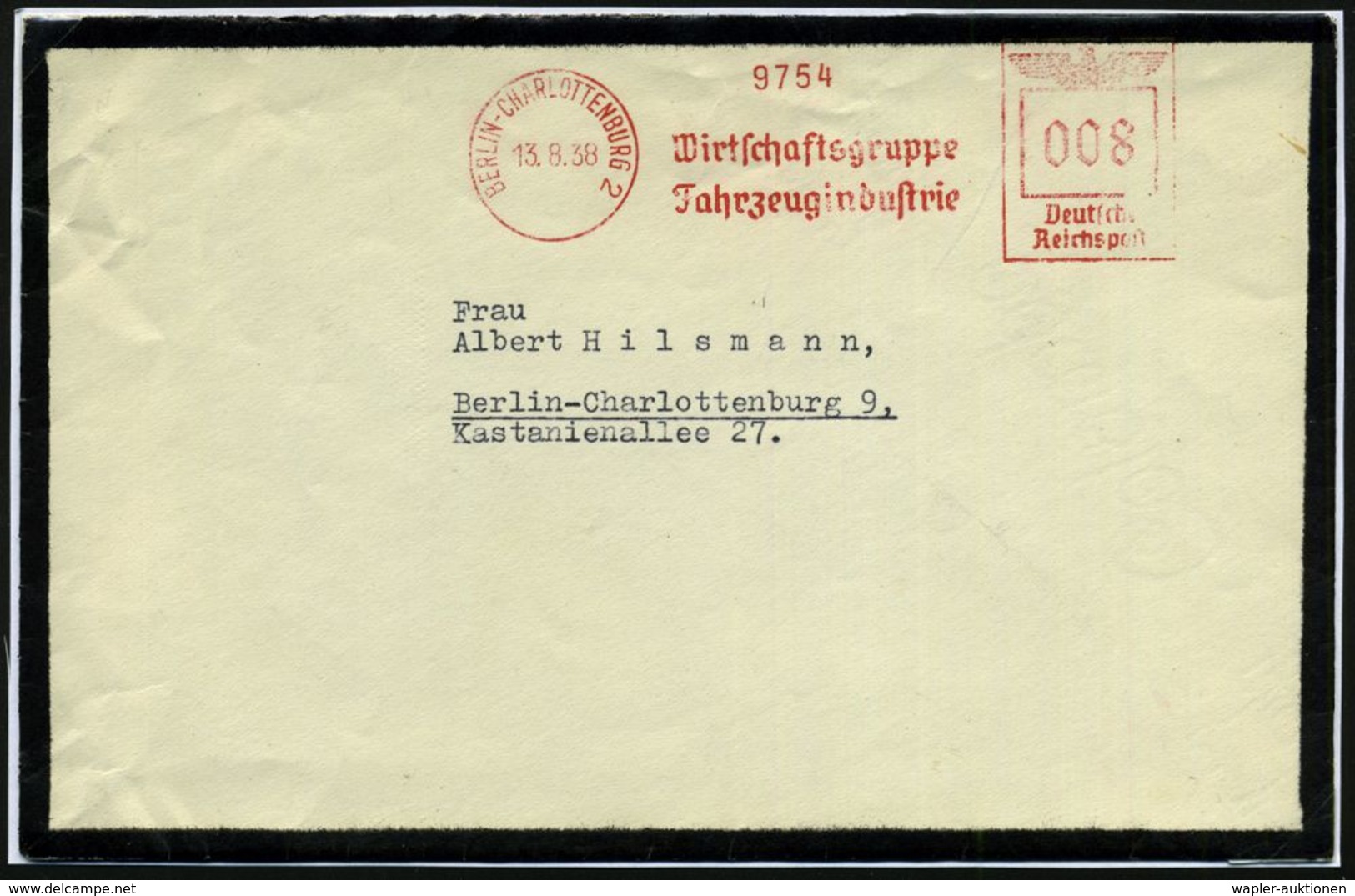 STERBEN / TOD : BERLIN-CHARLOTTENBURG 2/ Wirtschaftsgruppe/ Fahrzeugindustrie 1938 (13.8.) AFS Unzulässige Verwendung Au - Medizin