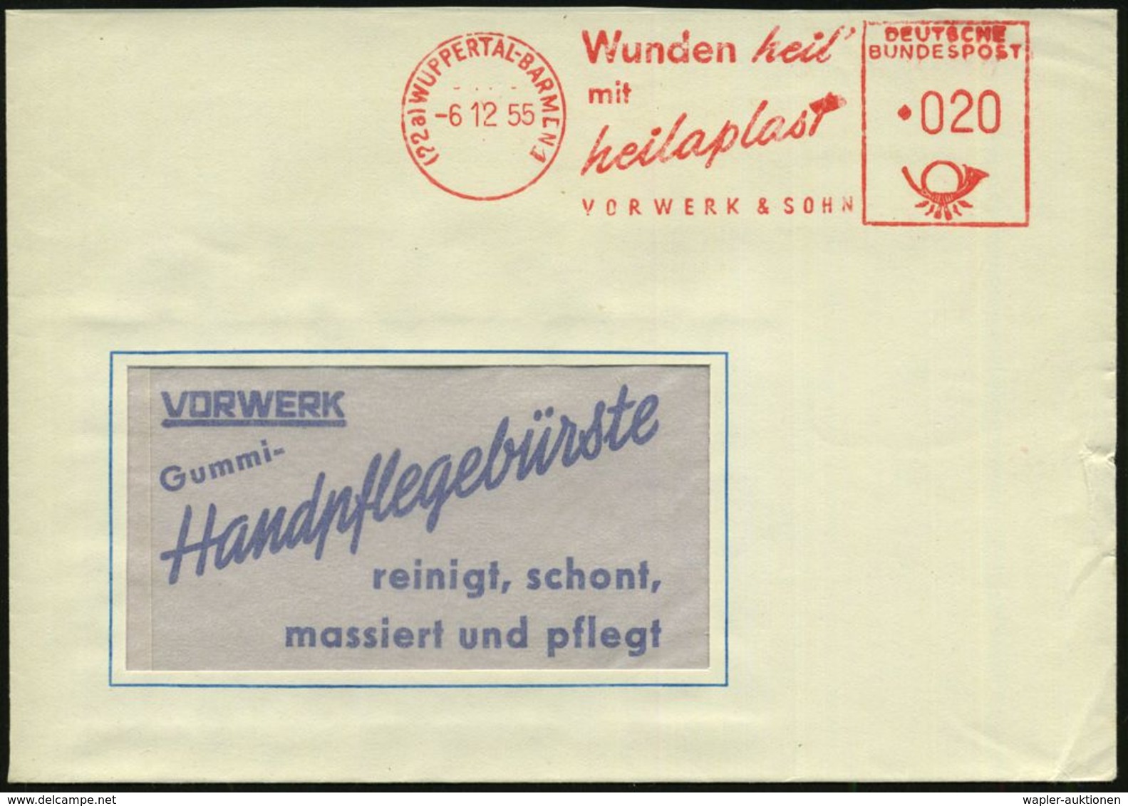 BLUT / HÄMATOLOGIE / BLUTSPENDEN : (22a) WUPPERTAL-BARMEN 1/ Wunden Heil'/ Mit/ Heilaplast/ VORWERK & SOHN 1955 (6.12.)  - Krankheiten