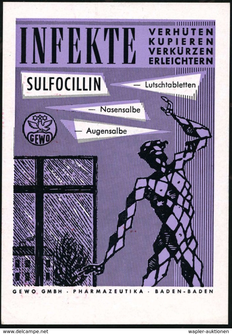 ANATOMIE / HAND / FUSS : (17b) BADEN-BADEN 4/ GEWO/ PHARMA/ ZEUTIKA 1956 (9.11.) AFS = Anatomische Figur (u. Logo) Klar  - Krankheiten