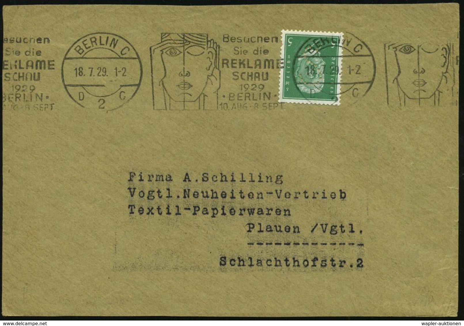 OHR / HÖREN / AKUSTIK : BERLIN C/ D2C/ ..REKLAME/ SCHAU.. 1929 (18.7.) BdMWSt = Kopf "spitzt Das Ohr" (u. Offene Auge) A - Maladies