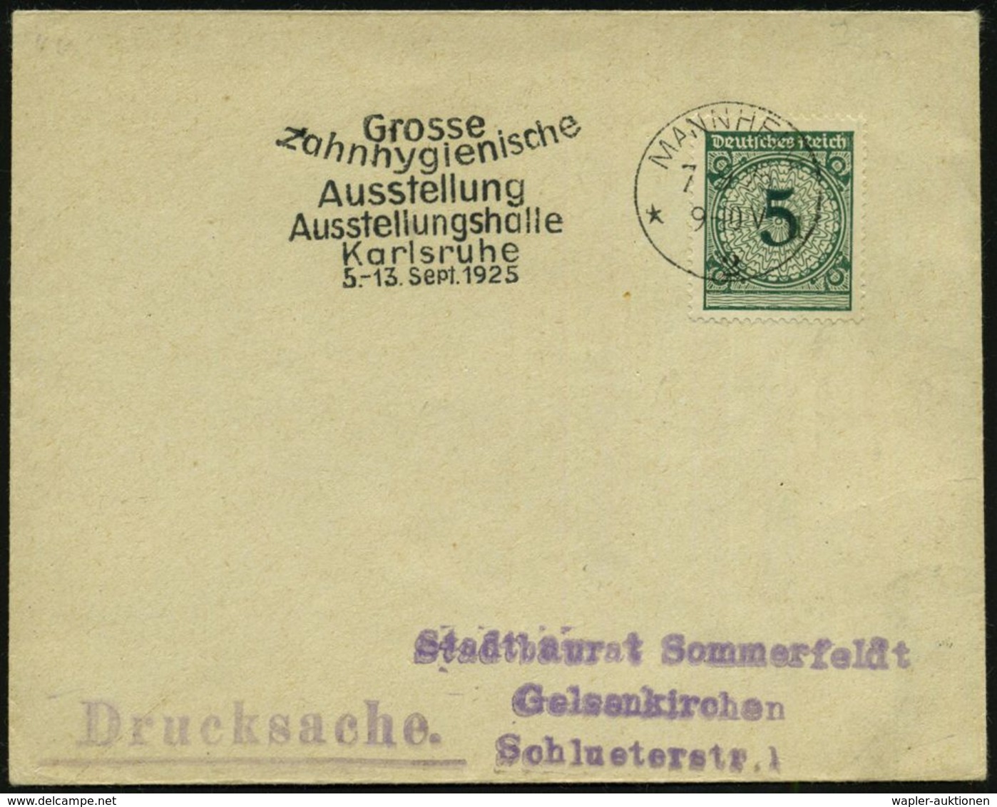 DENTAL-MEDIZIN / ZÄHNE : MANNHEIM/ *2u/ Grosse/ Zahnhygienische/ Ausstellung/ ..Karlsruhe 1925 (7.9.) Seltener MWSt Klar - Malattie