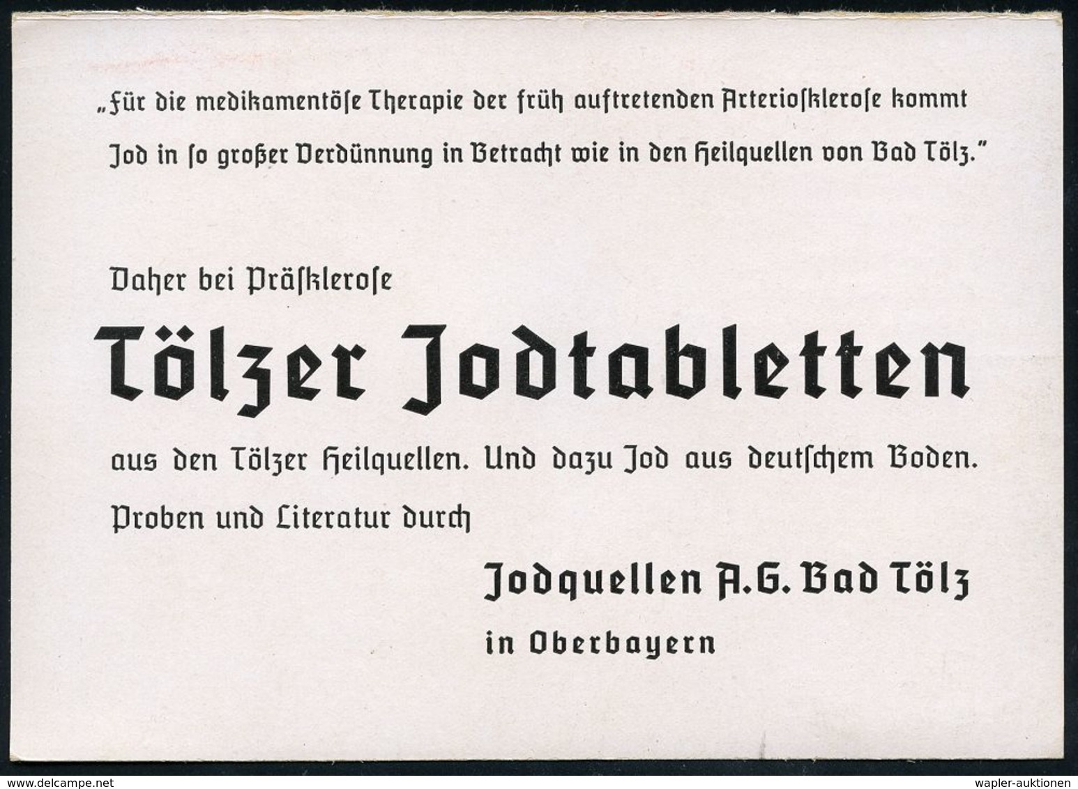 PHARMAZIE / MEDIKAMENTE : (13b) BAD TÖLZ/ Tölzer Jod/ Hält Jung 1953 (12.1.) AFS Auf Reklame-Kt.: Tölzer Jodtabletten..  - Pharmacy