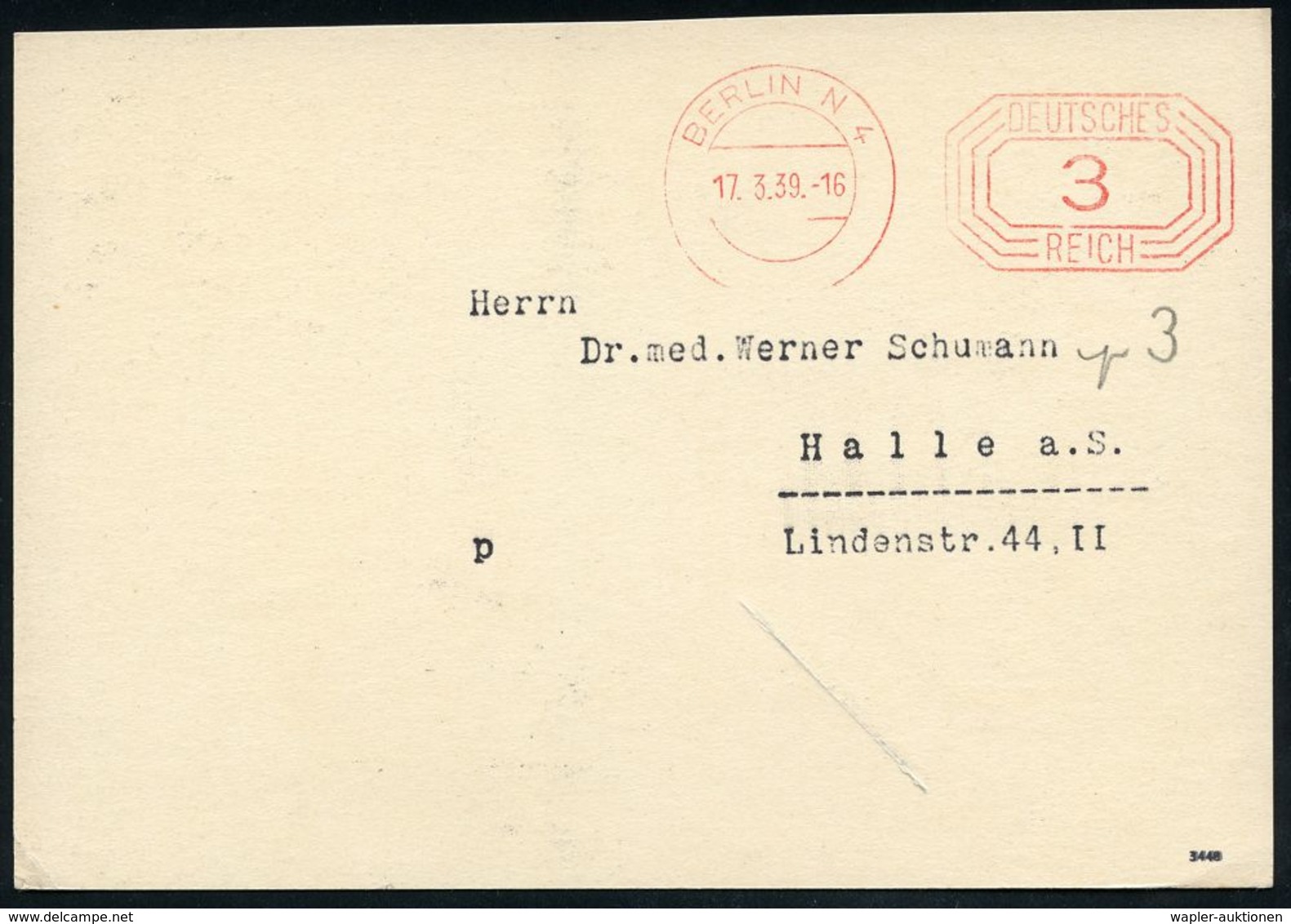 PHARMAZIE / MEDIKAMENTE : BERLIN N 4/ DEUTSCHES/ REICH 1939 (17.3.) PFS 3 Pf. Achteck Auf Reklame-Kt.: Dormovit.. (Schla - Pharmacie