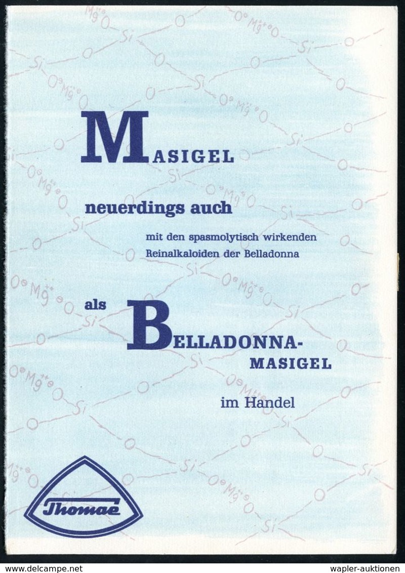PHARMAZIE / MEDIKAMENTE : (14b) BIBERACH  (RISS)/ Thomae 1953 (13.8.) AFS Auf Grüner (halber) Reklame-Kt.: MASIGEL.. BEL - Pharmacie
