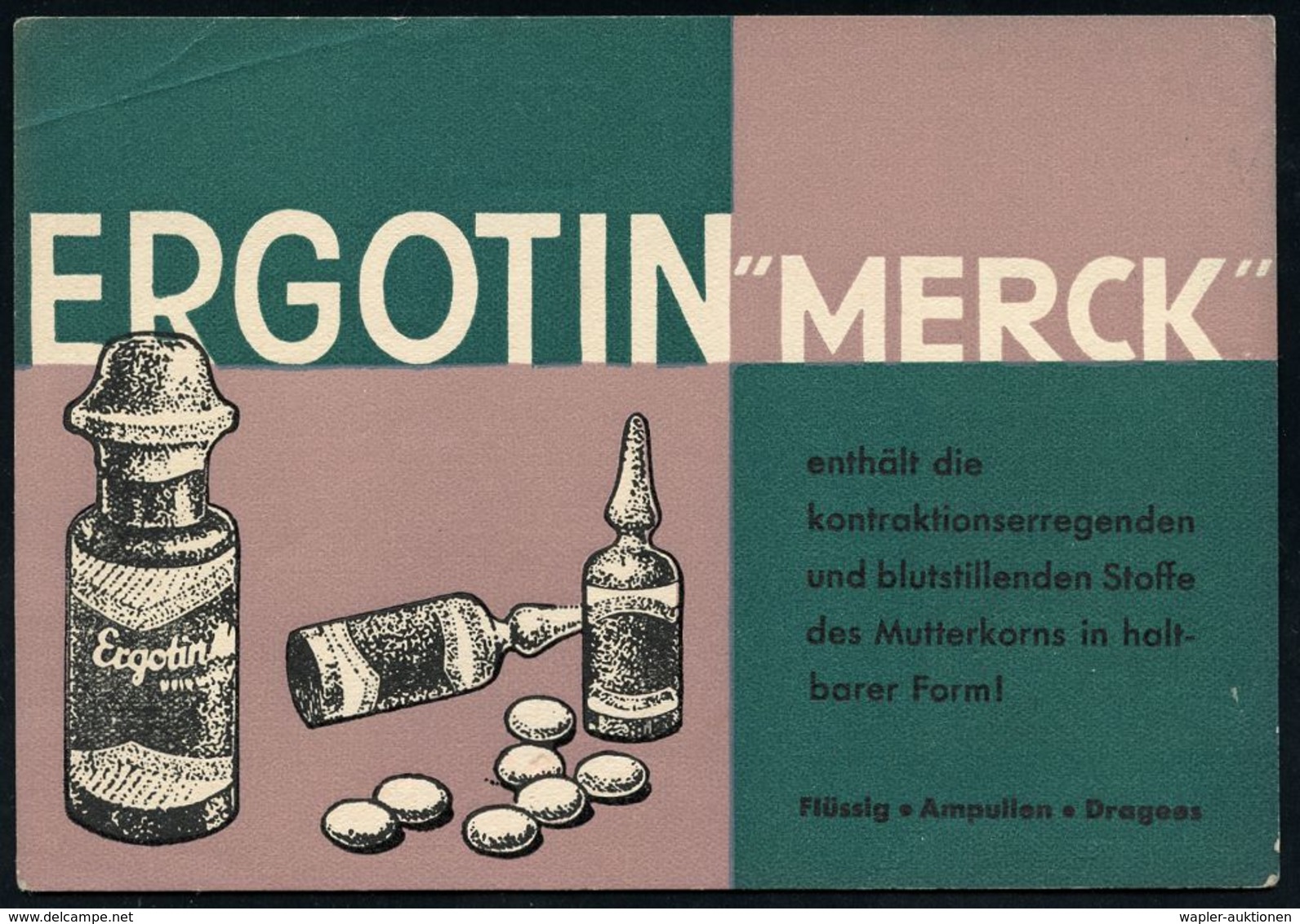 PHARMAZIE / MEDIKAMENTE : DARMSTAST/ 2/ E. MERCK 1933 (3.10.) AFS A.Reklame-Kt.: Ergotin = Blutstillendes Mittel Auf Mut - Farmacia