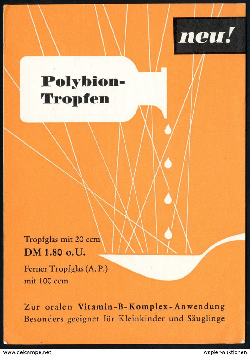 PHARMAZIE / MEDIKAMENTE : (16) DARMSTADT 2/ E Merck 1953 (21.8.) AFS Auf Zweifarbiger Reklame-Kt.:Polybion-Tropfen.. (Fl - Pharmazie